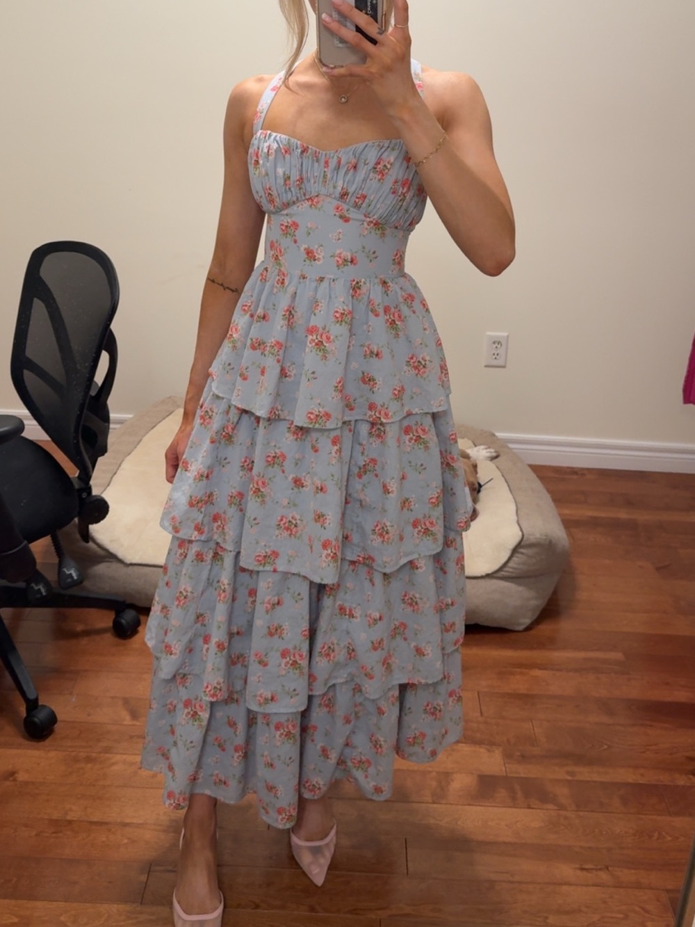 Abercrombie & Fitch Light Blue Floral Tiered Maxi Dress